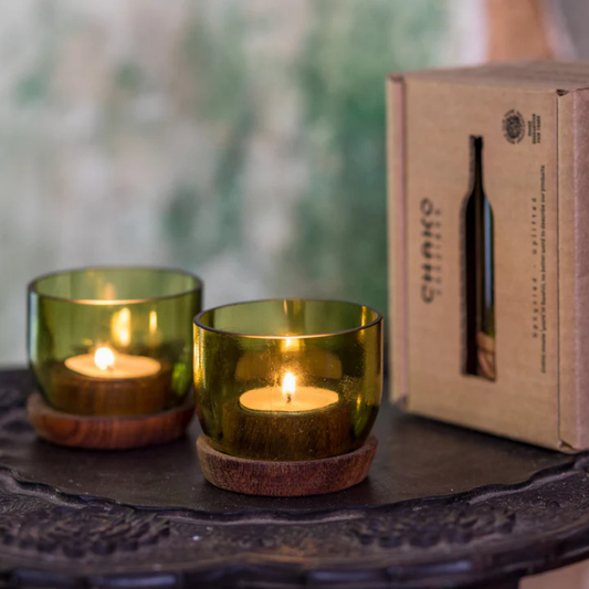 HandgemaakteTaa theelichthouder | set van 2 - Gerecycled glas