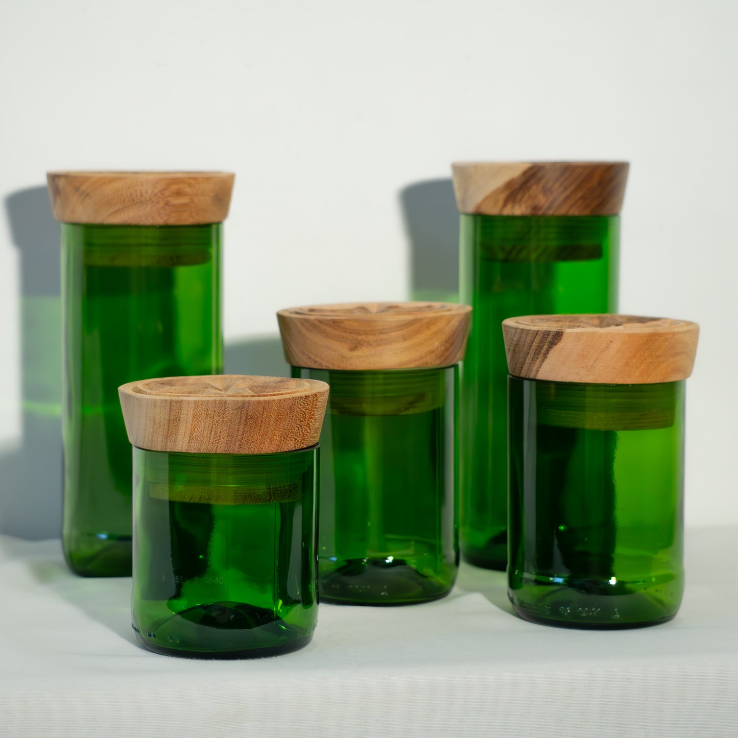 Gegraveerde voorraadpotten van gerecycled glas